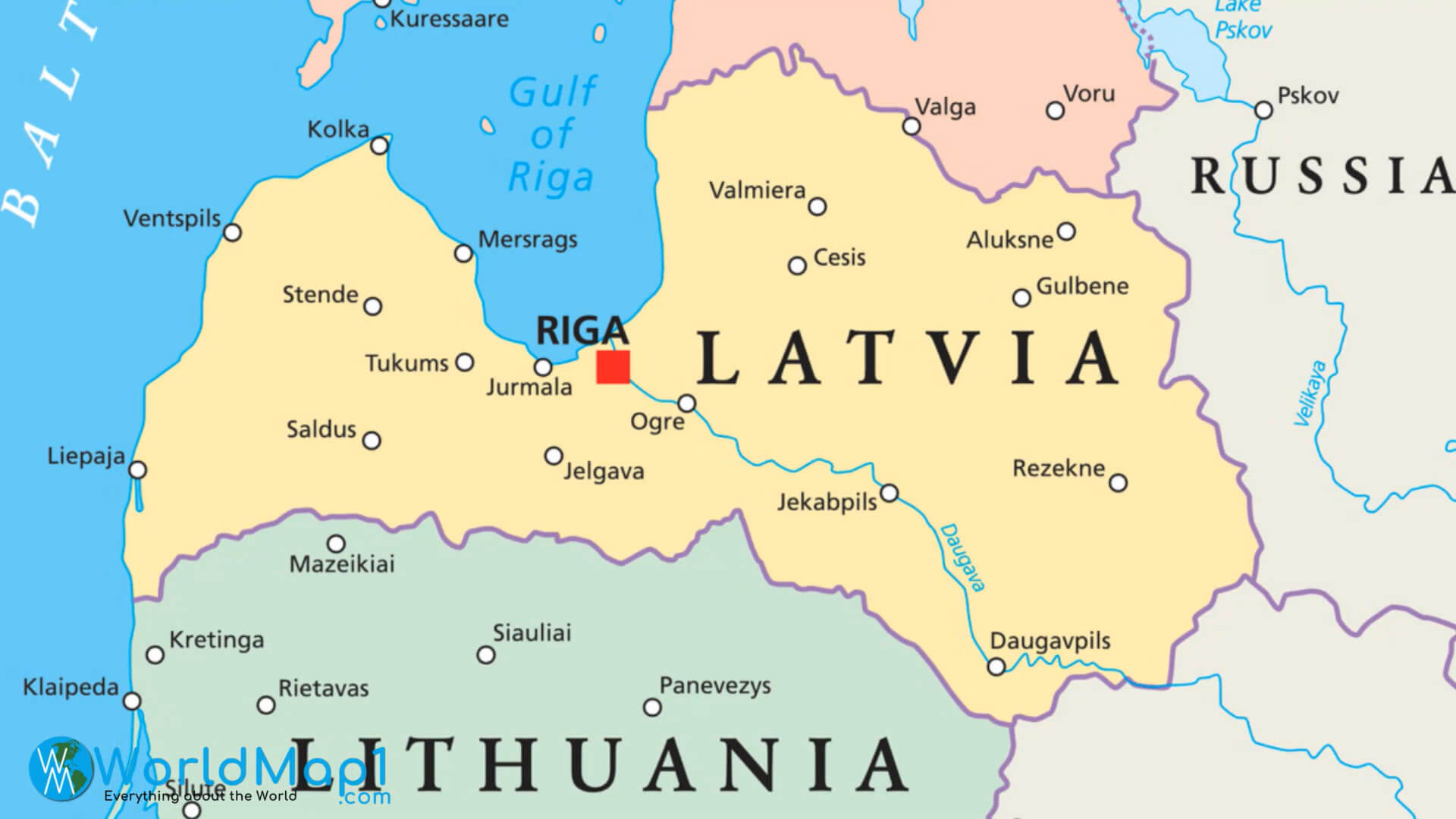Latvia Map with Lithuanian Cities